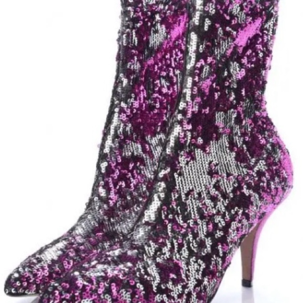 Valentino Garavani Sequin Ankle Boots - Pink and Black-SKU 401091 424650.